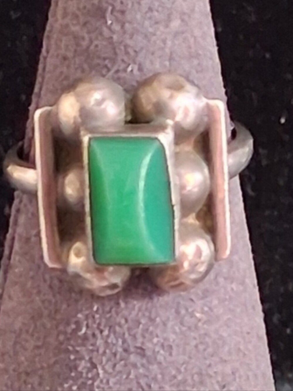 Vintage 925 Sterling Silver Green Chalcedony Statement Ring Southwest Jewelry